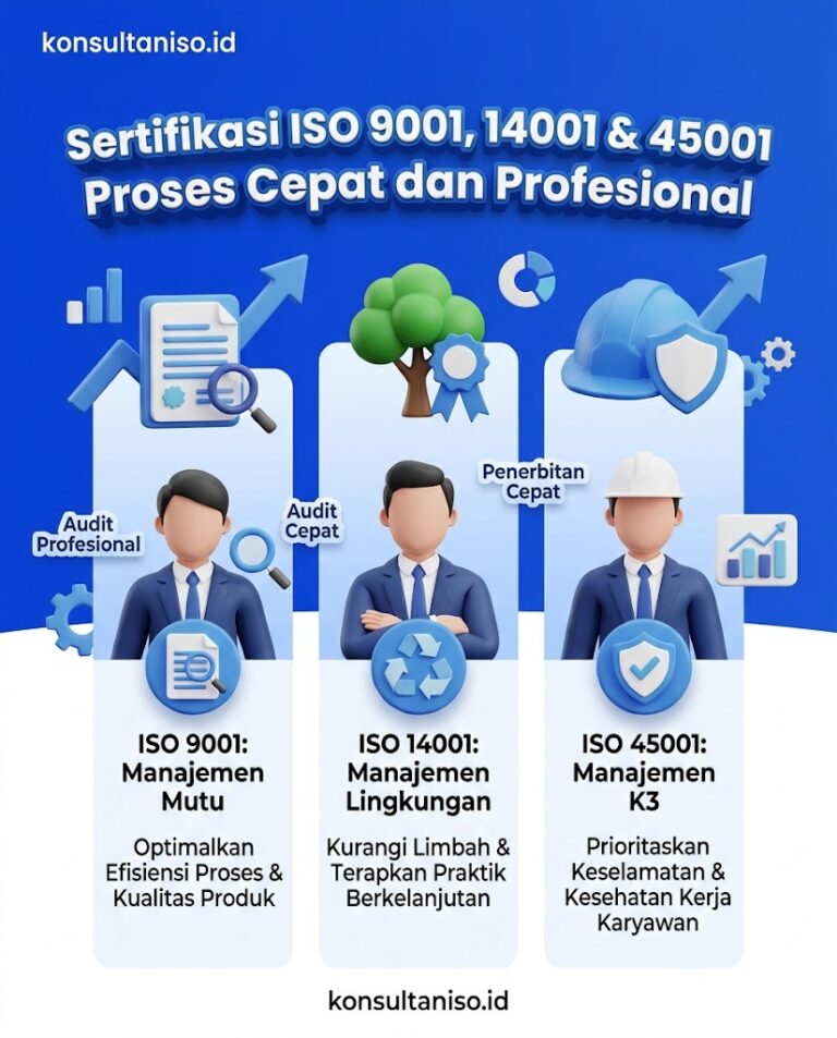 Layanan sertifikasi ISO 9001 14001 dan 45001 proses cepat dan profesional